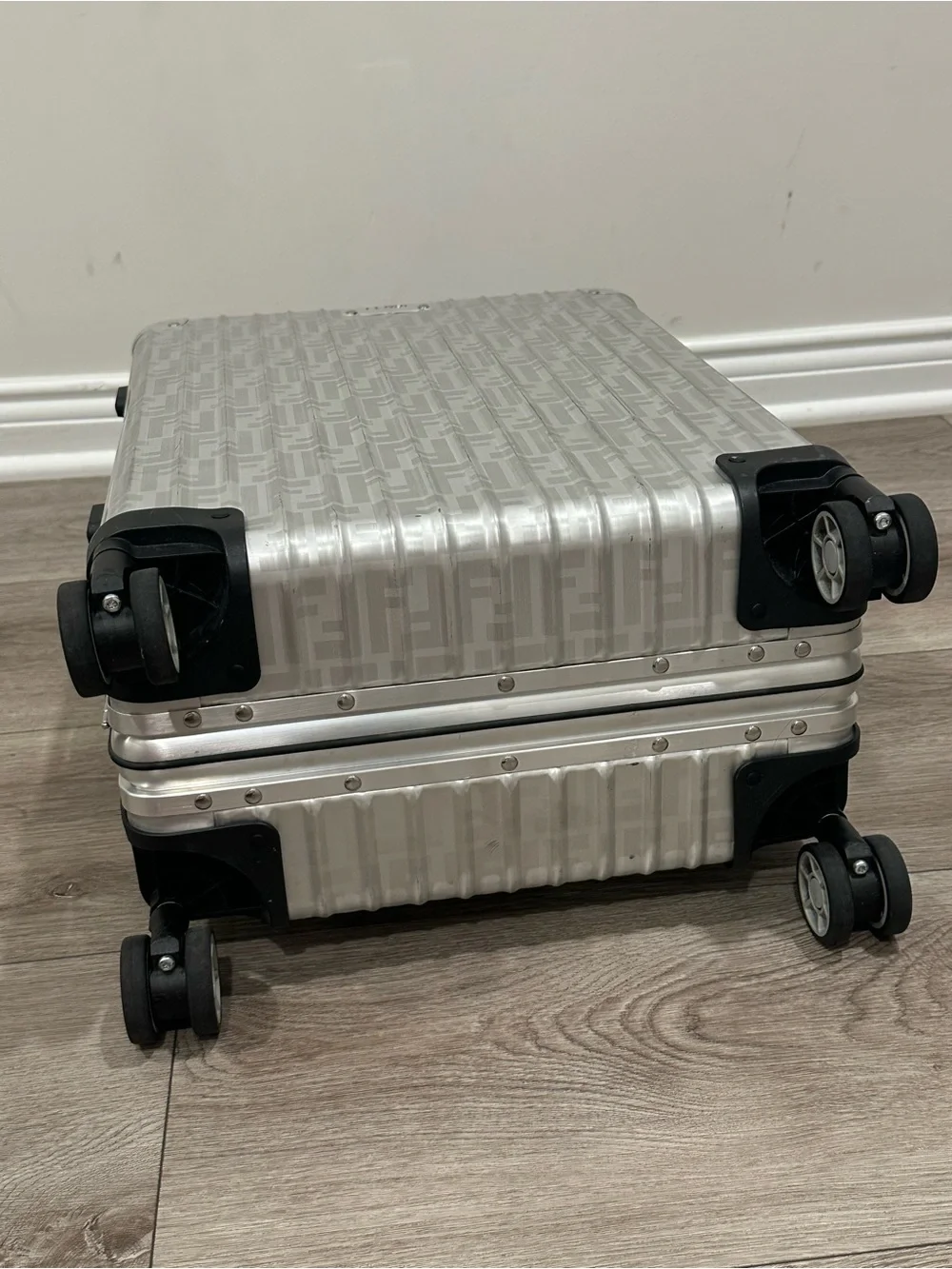 Fendi x Rimowa Silver Aluminum Hardcase Carry-On with Black Handle